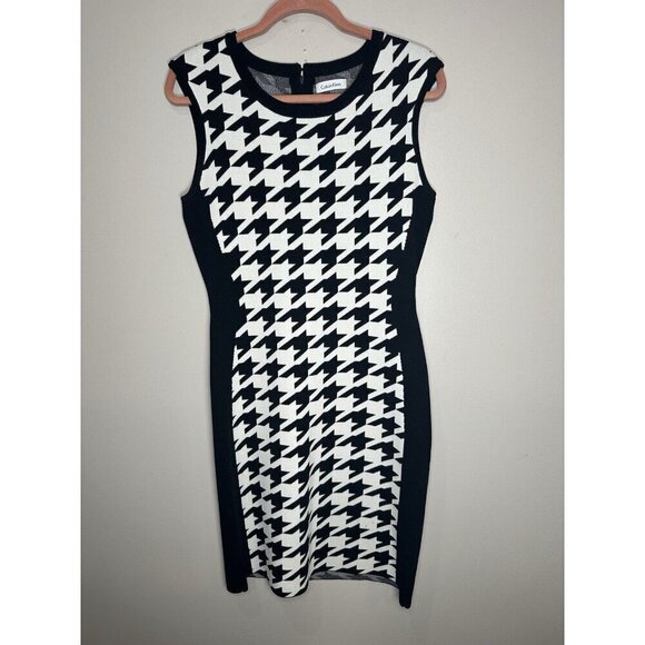 Calvin Klein Dresses & Skirts - Calvin Klein Black & White Houndstooth Knit Sheath Dress SIze Medium Work Career
